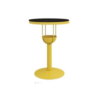 Imagem de Mesa de bar Mesa de bar ferro com laje rocha amarela, varanda, lazer, mesa redonda alta para pub, loja chá leite, cafeteria(Pequeno)