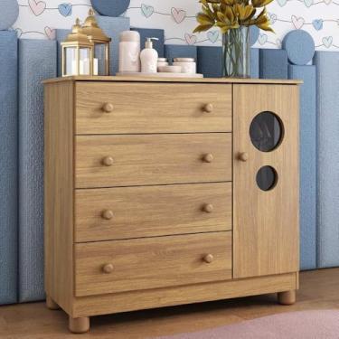 Imagem de Cômoda Infantil 95cm 1 Porta com Vidro e 4 Gavetas Bombom Multimóveis Mp4464 Madeirado