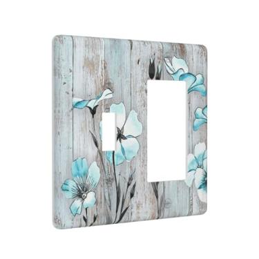 Imagem de Madeira Azul Floral 2 Gang Single Toggle/Rocker Combinação Interruptor de Luz Placa Decorativa Placa Elétrica Decoração de Cozinha de Fazenda