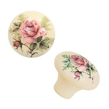 Imagem de BlocksTool Puxadores de gaveta de rosas de cerâmica vintage médio, pacote com 6 (37 mm/1,46", bege)