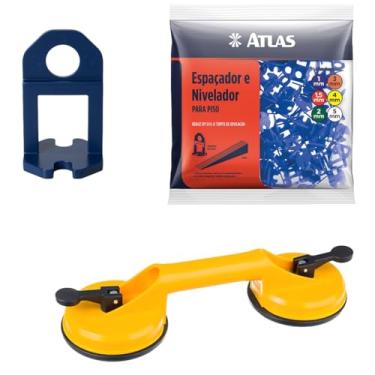 Imagem de Ventosa Dupla Para Vidro Gesso Mármore Metal Piso + Nivelador Para Pisos e Azulejos 1mm Azul Pacote com 100 Unidades
