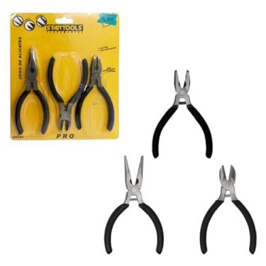 Imagem de Jogo 3 Mini Alicates com Mola 4,5'', Aço Carbono e PVC, Preto, Bico, Corte e Universal, Cabo Emborrachado Antideslizante, 13cm
