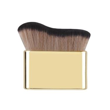 Imagem de Pincel Kabuki com base dourada champanhe galvanizada, creme e maquiagem líquida em pó, mistura de rosto e pescoço