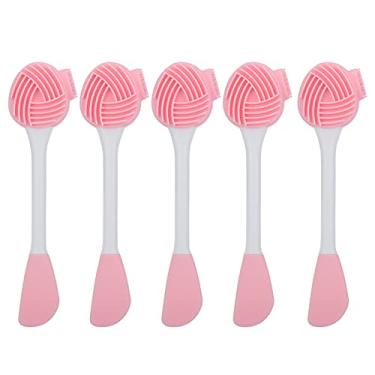 Imagem de Ainoli 5 peças de escova de limpeza facial de duas cabeças, conjunto de aplicador de escova de máscara de lama facial de silicone (Rosa e branco de duas cabeças)