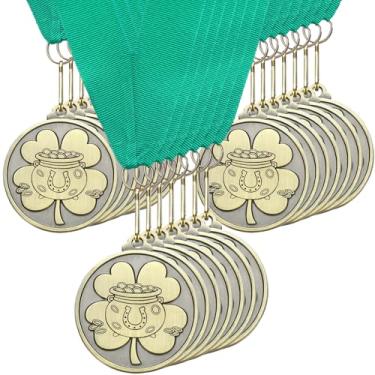 Imagem de Loetere 20 medalhas de cobre do trevo do Dia de São Patrício Medalhas de Troféu de Metal de 5 cm com fita para adultos, festivais, lembrancinhas, ornamentos, competições, prêmios