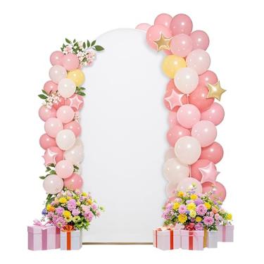 Imagem de Conjunto de capas de arco de casamento de 1,8 m para arco e suporte de arco, tecido de elastano, pano de fundo elástico para decoração de festa de aniversário de casamento, chá de bebê (branco)