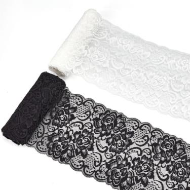 Imagem de NBEADS 10 metros 2 cores de tecido de fita de renda, fita de costura de nylon com acabamento de renda de 15 cm de largura com padrão floral para artesanato faça você mesmo, decorações de casamento