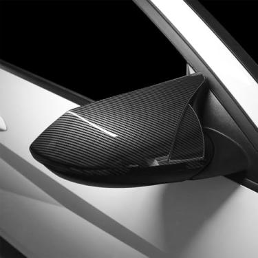 Imagem de Capa de espelho retrovisor de carro estilo buzina decoração lateral da porta preta espelho retrovisor tampa guarnição compatível com Hyundai Elantra 2021-2025 Elantra N acessórios (padrão de fibra de