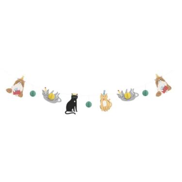 Imagem de Faixa com recorte de gato Pawty Animals com bolas de tecido de favo de mel – Guirlanda de decoração de festa