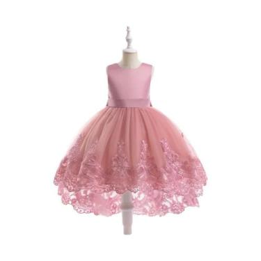 Imagem de Vestido De Tule Rosa Para Damas De Honra Com Laço Floral E Cauda, Vest