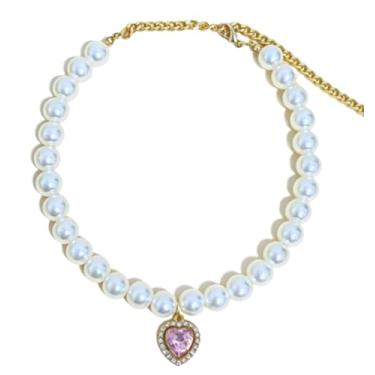 Imagem de Coleiras Colar Pet Gato e Cachorro Pérola com Coração Exquisitamente Trabalhado e Esteticamente Agradável Leve(G)