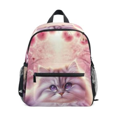 Imagem de GAIGEO Cute Ragdoll Cat Cherry Blossom Little Kids Backpack with Whistle, 2 Bottle Pockets, Lightweight, Backpacks for Preschool 10x4x12 In, for Ages 3-8