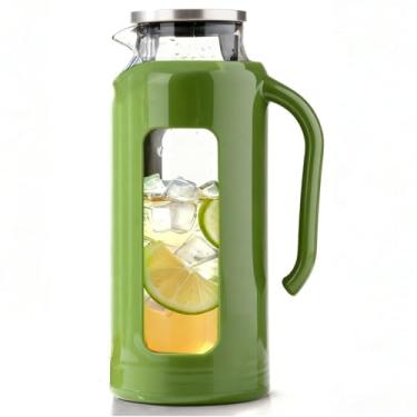 Imagem de Delove Jarra de vidro com tampa e revestimento inquebrável – Jarro de vidro borossilicato resistente ao calor, 2 litros (1,927 g/1,927 g) com alça e bico – perfeito para chá gelado, suco, água quente