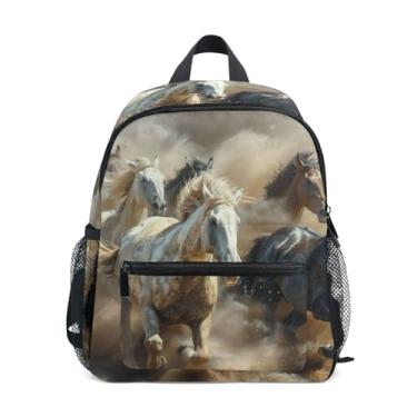 Imagem de Wild Horses Galloping Painting Child Backpack Kids School Backpack for Girls with Front Pocket, Safety Whistle for Ages 3-8