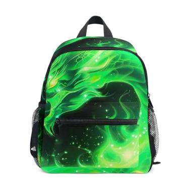 Imagem de GAIGEO Green Fire Dragon Kids' Backpack 10x4x12 In, Backpack for Kindergarten Girls with Water Bottle Pockets, Whistle Buckle
