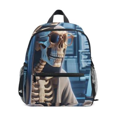 Imagem de Funny Skeleton Programmer Skull Simple Modern Kids Backpack 10x4x12 In, Toddler Backpack for Boys with Water Bottle Pockets, Whistle Buckle