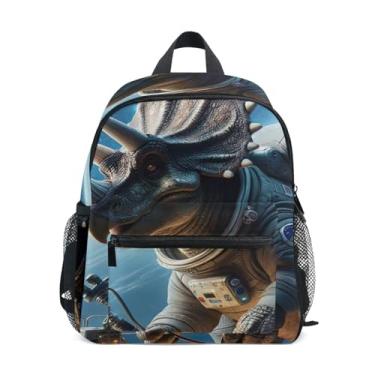 Imagem de GAIGEO Astronaut Dinosaurs Funny Kids Backpack 10x4x12 In, Toddler Boy Backpack with Water Bottle Pockets, Whistle Buckle