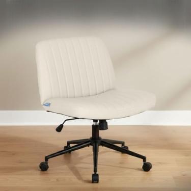 Imagem de Cadeira Escritório DT3 Dolly, Assento Extra Grande e Largo, Leisure, Penteadeira, Escrivaninha, Ceriticação NR-17, Giratória, com rodinha (PU, Cream)