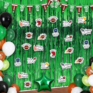 Imagem de 22 peças de pano de fundo de cortina de alumínio de futebol com recortes, 2 pacotes, cortina de tinsel de futebol, vaporizadores de 8,5 x 1,5 m, adereço de cabine de fotos verde para aniversário