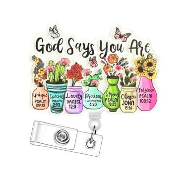 Imagem de Bellrela Porta-crachá retrátil com citação motivacional, God Says You are Design com versículos bíblicos, clipe jacaré, nylon