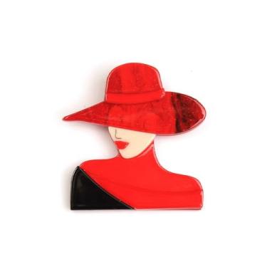 Imagem de Broche feminino de lábios vermelhos da moda para mulheres retrô acrílico moderno chapéu largo bolsa xale broches alfinetes de lapela irmandade acessórios de vestido joias delicadas lembrança de