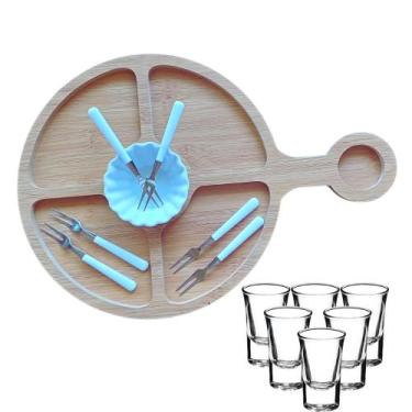 Imagem de Kit Tábua Petisqueira Com Utensílios e Copos Para Shots 14 Peças Para 