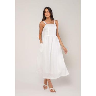 Imagem de Vestido Alfaiataria Midi Com Alças Largas e Amarração Branco Salvatore