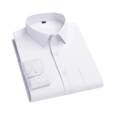 Imagem de Camisa Social Masculina Slim Fit Antirrugas De Manga Longa Branca Clás