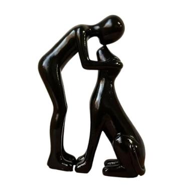 Imagem de Generic Estátua de Homem e Cachorro para Decoração de Casa, Artesanato Moderno, Robusto, Adorável e Única, Escultura de Animal para Sala de Estar, Sala de, Preto