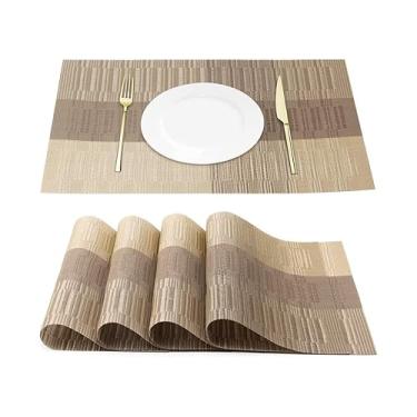 Imagem de Tapetes de Mesa Cozinha Tecidos com Bambu e PVC - Conjunto 4 Decorativos Isolação Térmica Laváveis Dobraveis Fáceis Limpar