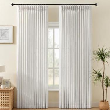 Imagem de Cortinas plissadas brancas bege 203 cm de comprimento, 2 painéis para sala de estar, cortina plissada semitransparente com anéis, filtro de luz treinada por memória, tratamentos de janela para quarto