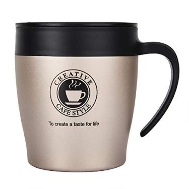 Imagem de Ymiko Caneca de café Isolada de Aço Inoxidável Com Tampa e Colher para Escritório e Viagem Branca (Ouro)
