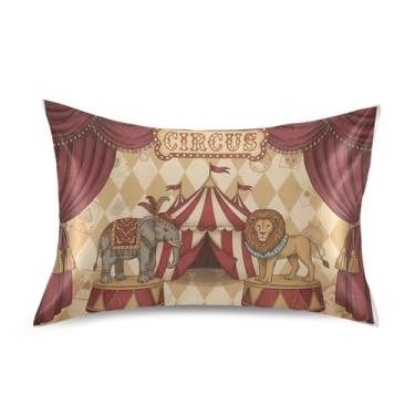 Imagem de Wassud Fronha de cetim padrão circo para cabelo e pele fronhas de seda lisa tamanho padrão capas de travesseiro respiráveis com fecho de envelope