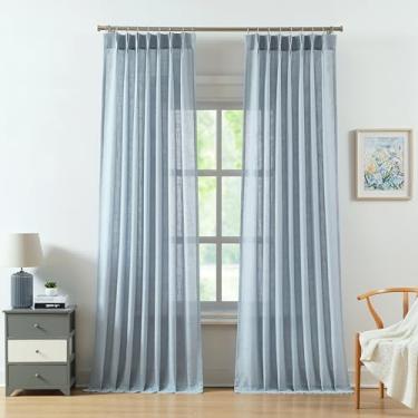 Imagem de WEST LAKE Cortinas semitransparentes plissadas Dusty Blue Bailey 112 polegadas de comprimento, cortinas de sala de estar para quarto e sala de estar, tratamento moderno de janela, 101,6 cm L x 112 C