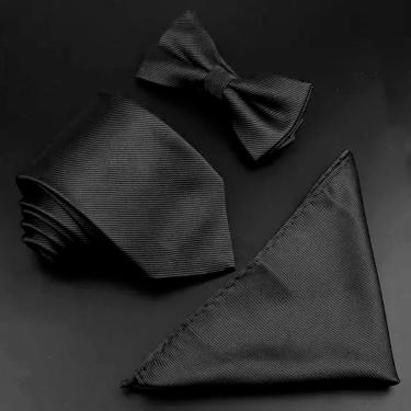 Imagem de Kit Gravata masculina Com Lenço + gravata borboleta Preto