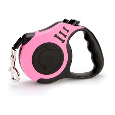 Imagem de Guia Retrátil 5 Metros Fita Cães Pet Passeio Rosa - RELET