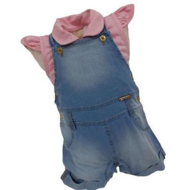 Imagem de Kit Luxo Macacão Jardineira Jeans + Body Bebê Menina 2487 - Katita, Ro