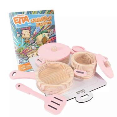 Imagem de Kit Panelinhas em Madeira Pinus Brinquedo - Eita Casa Perfeita, Rosa b