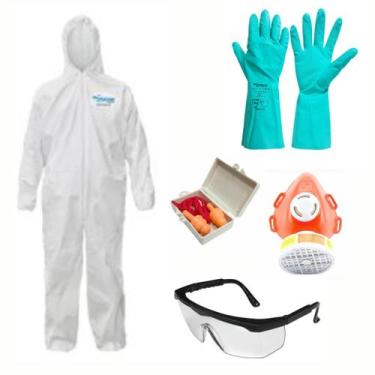 Imagem de Kit Pintura Macacão De Segurança Óculos Máscara Luva nitrílica PROTETO