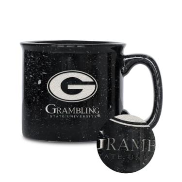 Imagem de Rico Industries Caneca de café NCAA Grambling State Tigers 455 ml Speckle Camper, logotipo gravado a laser profundo, caneca de acampamento de cerâmica, esmalte Speckle