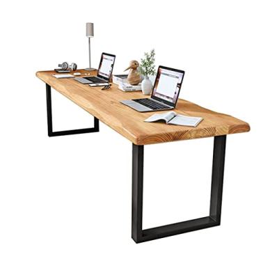 Imagem de Mesa de escritório 5 cm de espessura de madeira maciça, mesa multifuncional de metal retangular, rolamento de carga forte, fácil de instalar (uma cor 160 x 70 x 75 cm) (A cor 160 x 60 x 75 cm)