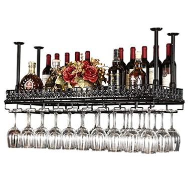 Imagem de AkosOL Suporte de parede para copos de vinho, bar, restaurante, cozinha, multifuncional, suporte de exibição de teto, prateleira de vinho, prateleira de armazenamento de parede (tamanho: 80 cm) (60 cm