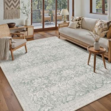 Imagem de PureCozy Tapete de área verde 12 x 18 cm, lavável, vintage, sala de estar, quarto, tapete antiderrapante, macio, macio, fino, retro, destaque, escritório, sala de jantar