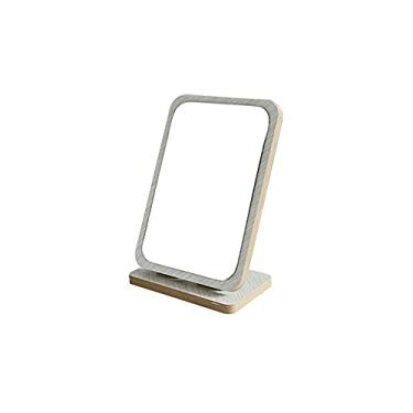 Imagem de AkosOL Espelho de maquiagem espelho de maquiagem de mesa de madeira, espelho dobrável de um lado, espelho portátil para dormitório de estudante, espelho de mesa para casa