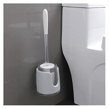Imagem de Escova de vaso sanitário, suporte de escova de vaso sanitário doméstica montada na parede, conjunto sem perfuração, escova de vaso sanitário de cabelo macio, cabo longo, escova de vaso sanitário