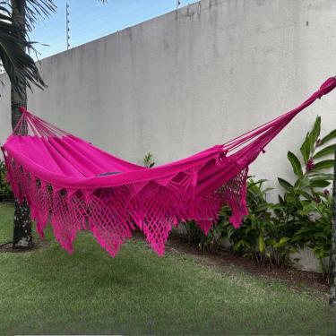Imagem de Rede de Descanso Reforçada Casal King - Gigante, Manual Artesanal e Conforto Premium para Sua Varanda(Rosa Pink Lisa)