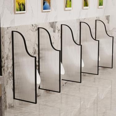 Imagem de pcagfaajmh Divisória de mictório de vidro temperado listrada, tela de mictório montada na parede para homens, divisória de vaso sanitário masculina, moldura de aço inoxidável, divisória de tela para