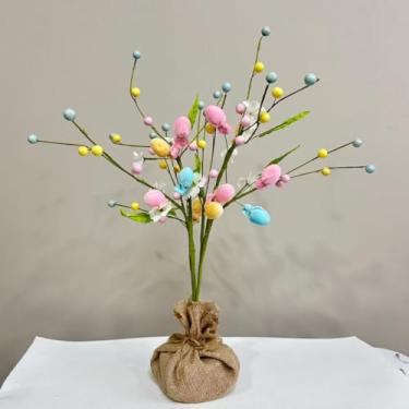 Imagem de Enfeite de mesa de ovo de Páscoa, decoração de flor de Páscoa artificial, peça central de galho de ovo colorido