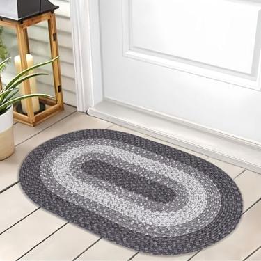 Imagem de RCTJHOME Tapete trançado oval de 6 cm x 7 cm com fitas antiderrapantes, tapete de entrada impermeável de polipropileno, tapetes internos/externos para porta da frente/traseira, tapetes laváveis para