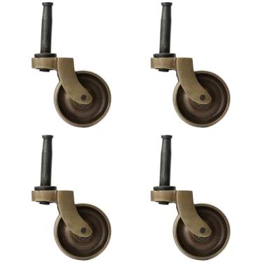 Imagem de Conjunto de 4 rodízios giratórios de latão sólido resistente - Seguro para todos os pisos, rodas de latão polido perfeitas para cadeiras, mesas, substituição de móveis